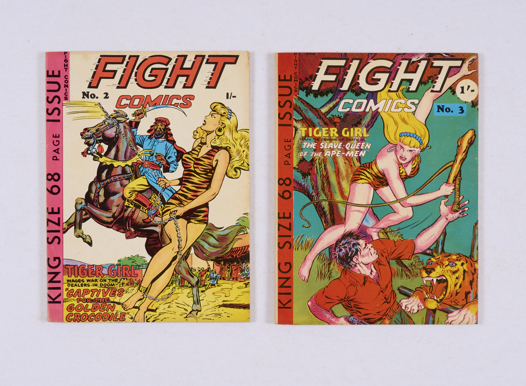 Fight Comics 2, 3 (Trent Book Co, 1960). King-Size 68 pg issues. Starring Tiger Girl, Sheena, Jungle