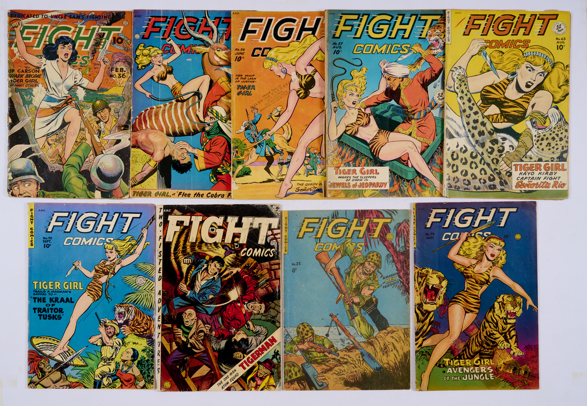 Fight Comics (Fiction House 1945-54) 36 [gd-vg], 54, 56 [vg], 57 [gd-vg], 63 all interior pgs worn