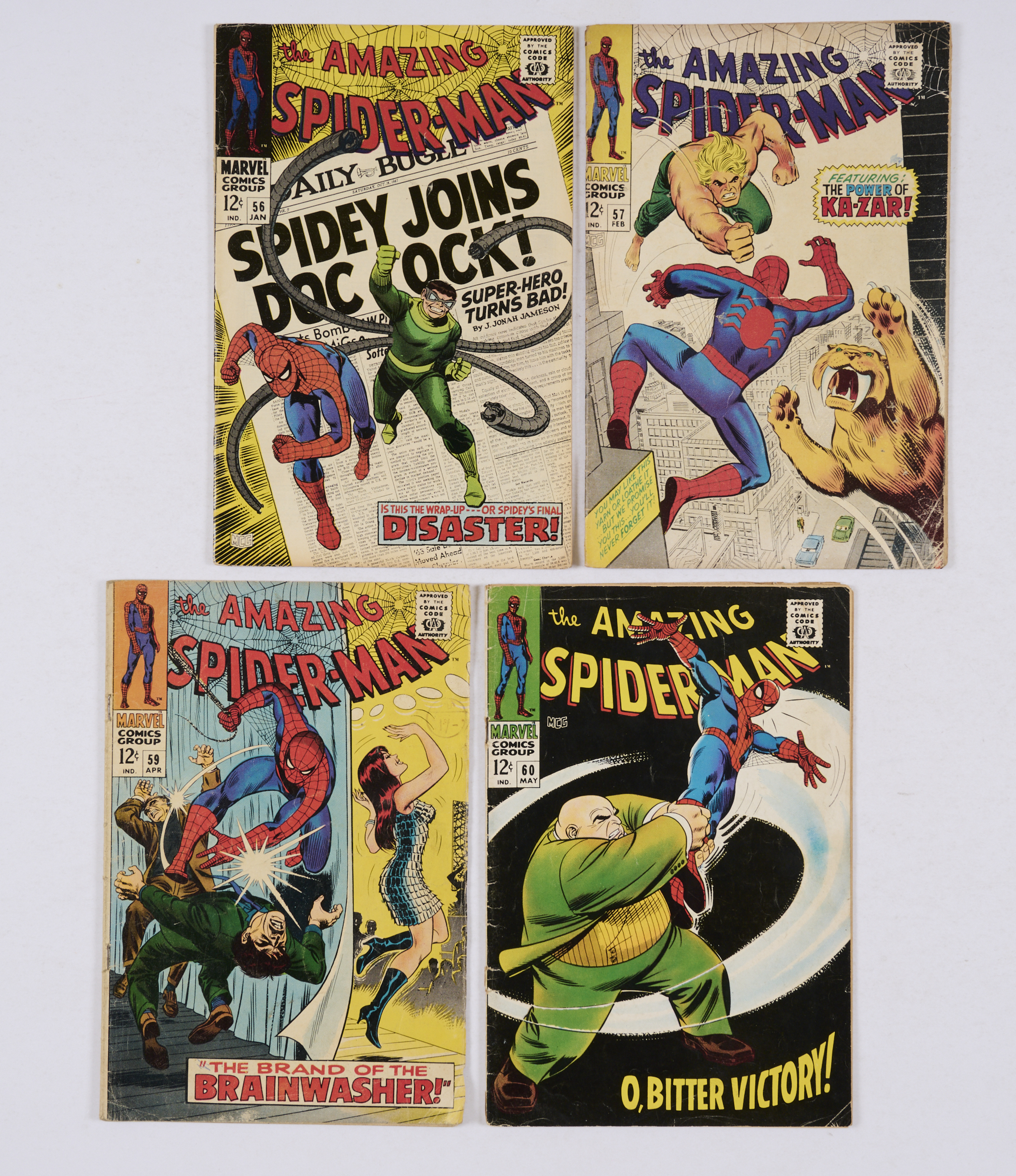 Amazing Spider-Man (1968) 56, 57, 59, 60 (All cents copies bar # 59). # 56 [vg+], 57: Black marker