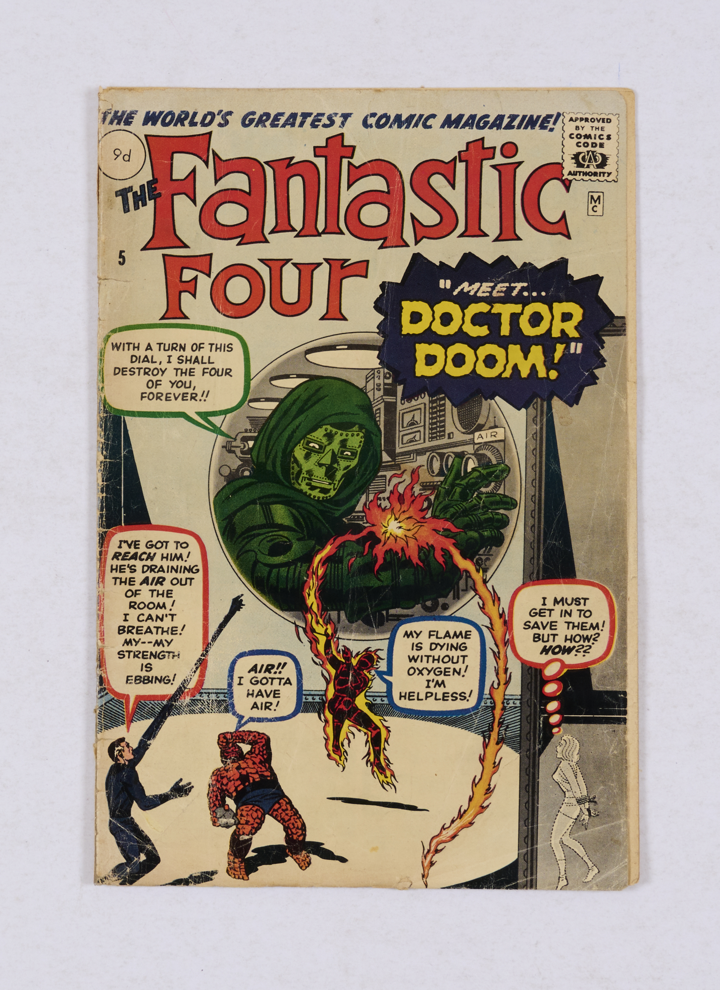 Fantastic Four 5 (1962) Full page ad for Hulk # 1. Cover re-attached to clear-taped interior spine