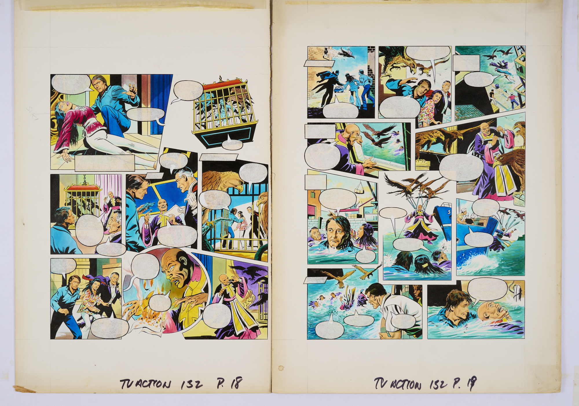 The Protectors: two original colour artworks (1973) by Transformers artist, Mario Capaldi (1935-