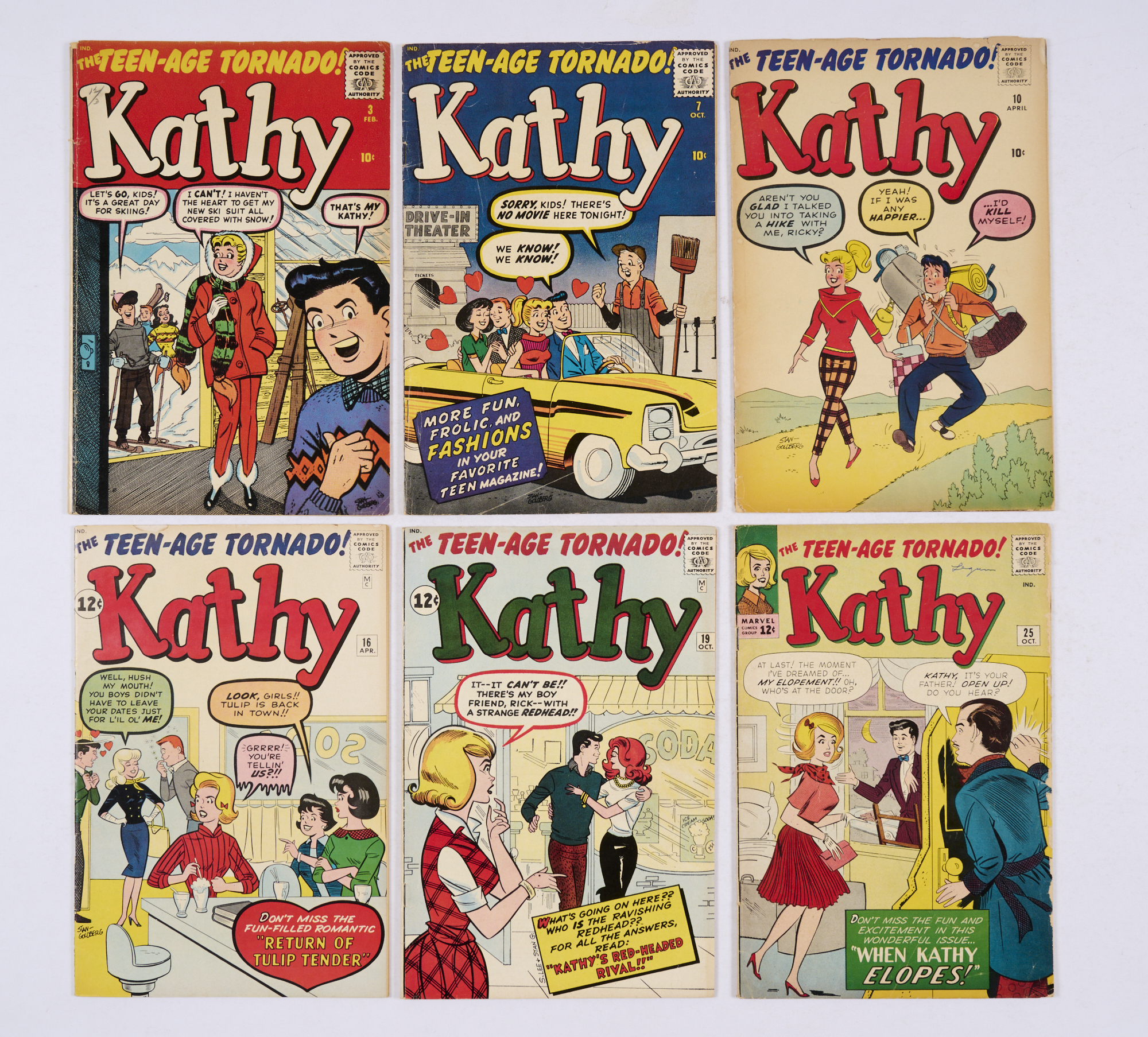 Kathy The Teen-Age Tornado (1960-63) 3, 7, 10, 16, 19, 25 All cents copies. # 10 [gd], balance [