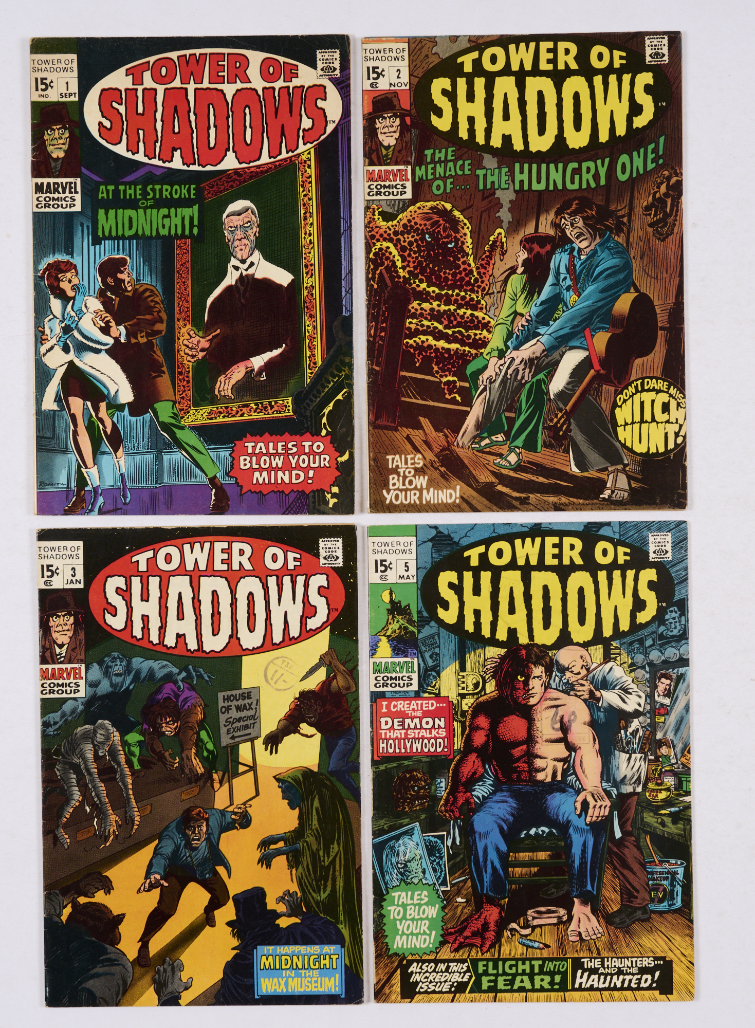 Tower of Shadows (1969-70) 1-3, 5 (# 1, 2 cents copies) [fn/vg/fn-/vg+] (4). No Reserve
