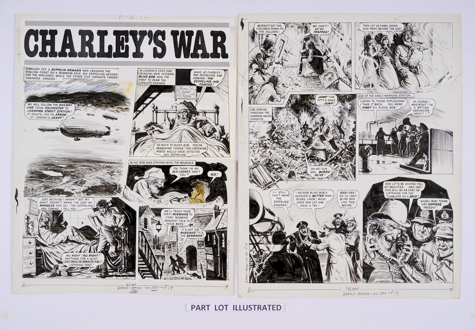 Charley's War: 4 original consecutive artworks (1980) by Joe Colquhoun with script by Pat Mills