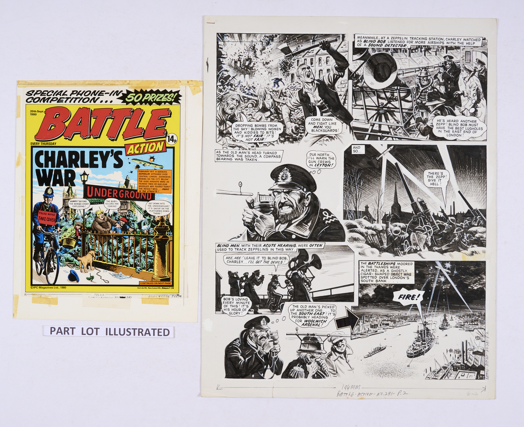 Charley's War: 3 original consecutive artworks (1980) by Joe Colquhoun for Battle-Action 281, pgs
