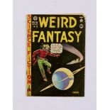 Weird Fantasy 16 (1950). Page 25 almost detached with 2½ x 2½" lower corner piece torn away, rusty