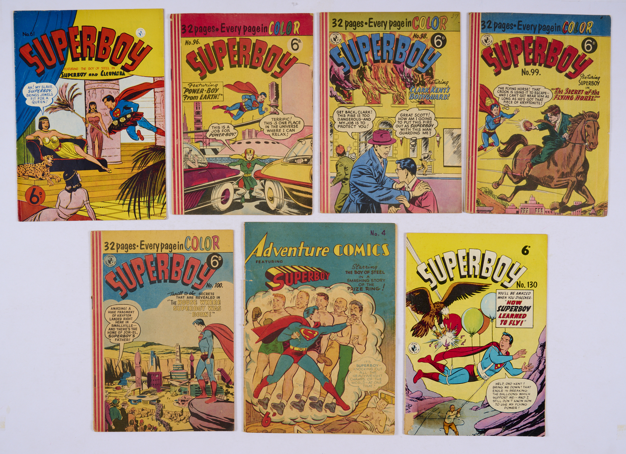 Superboy Australian reprints (1950s, K.G. Murray) 61, 96, 98-100, 130. With Adventure Comics 4 (