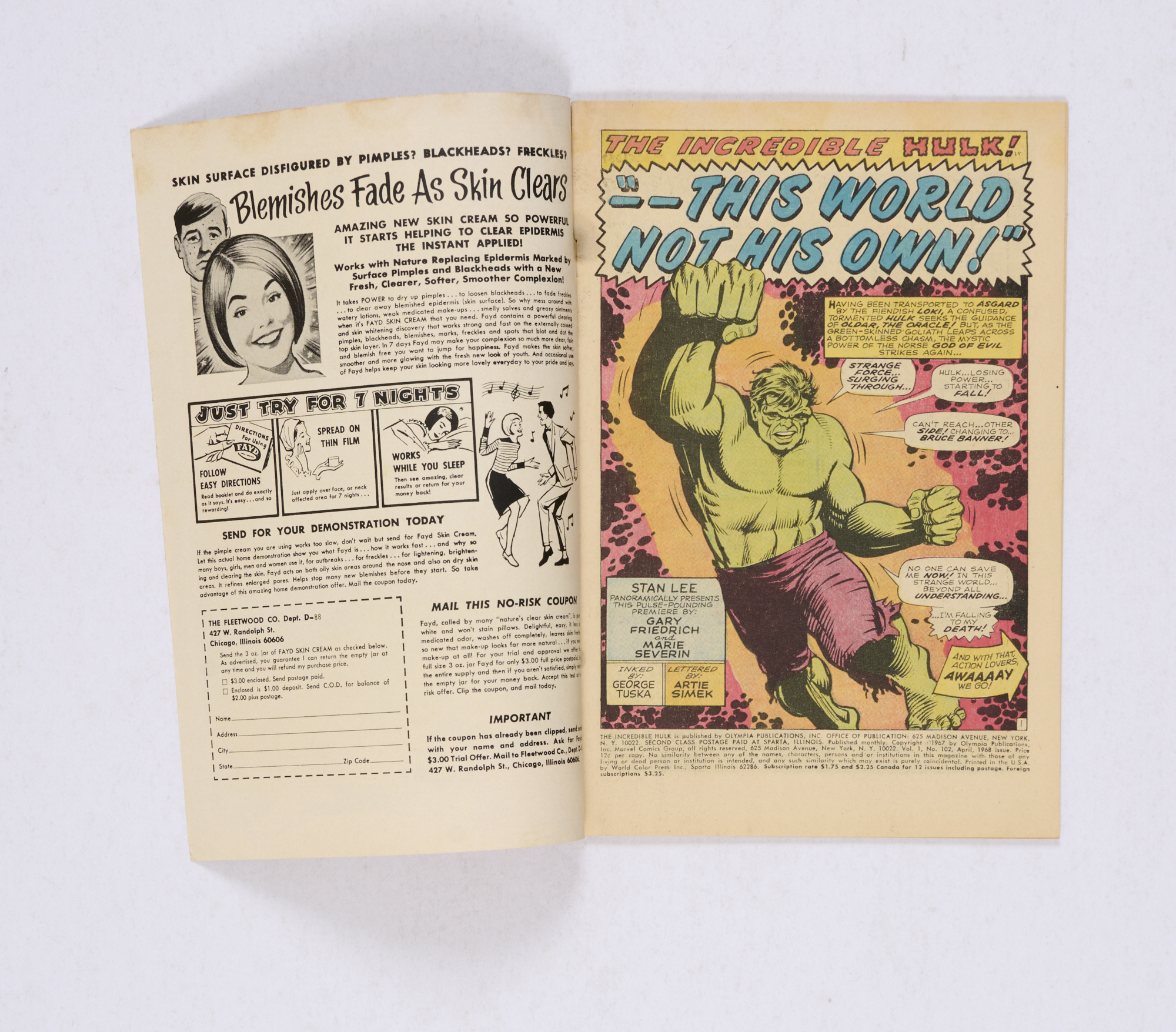 Incredible Hulk 102 (1968) Cents copy. Back cover has moisture staining by spine, migrating staple - Image 2 of 5