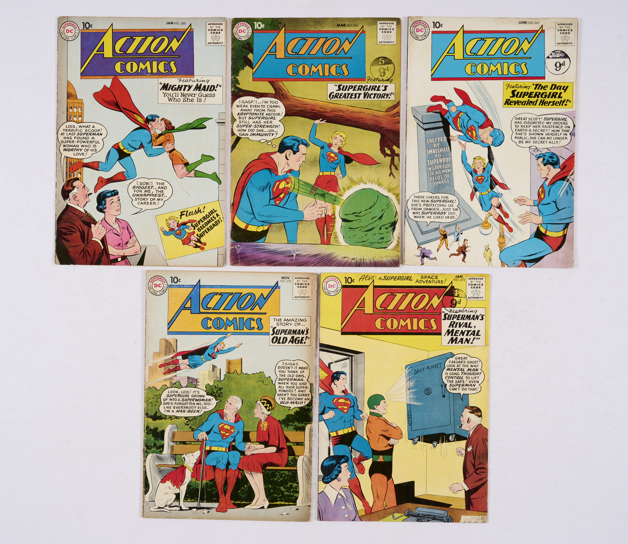Action (1960-61) 260, 262, 265, 270, 272 (# 260, 270 cents copies) [vg-/vg+] (5). No Reserve