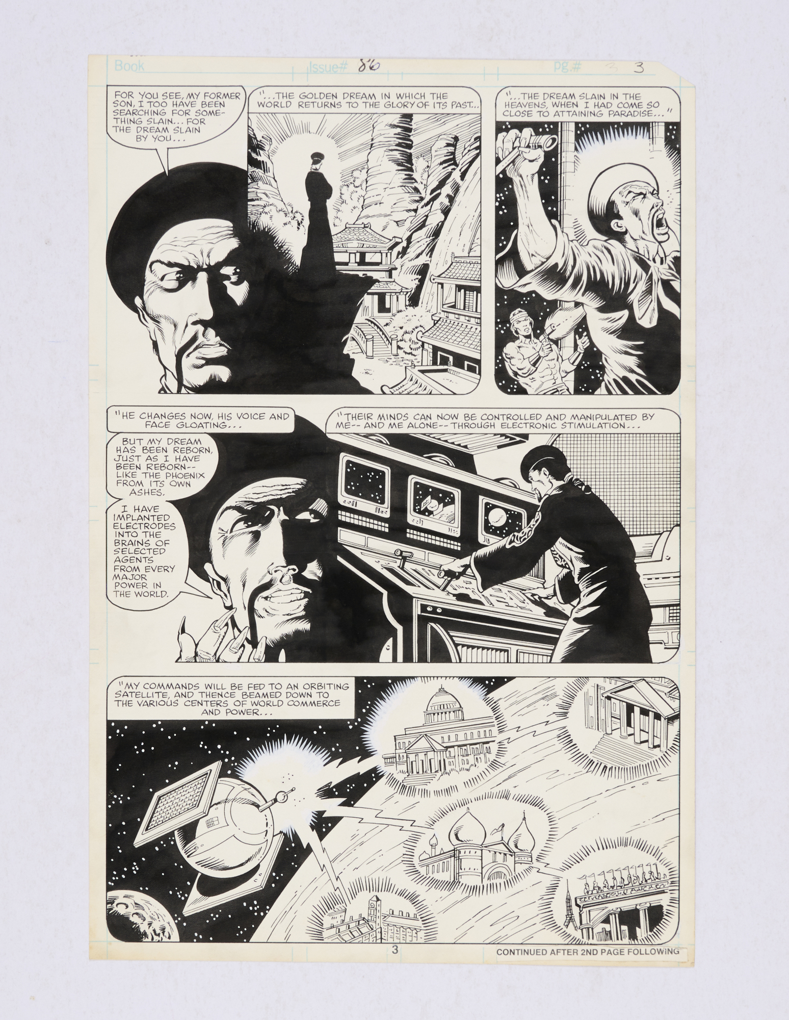 Master of Kung Fu # 86 pg 3 original artwork (1980) by Mike Zeck and Gene Day. Indian ink on card.