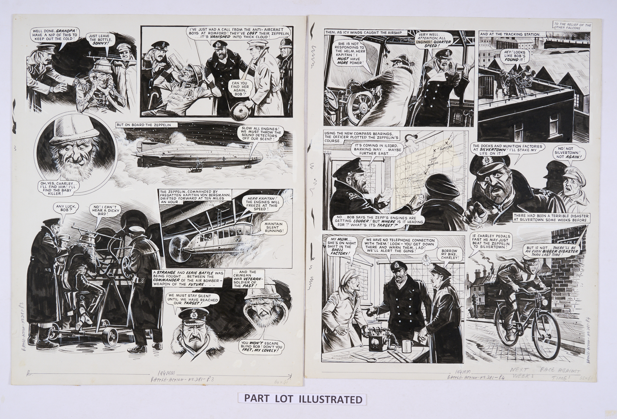 Charley's War: 3 original consecutive artworks (1980) by Joe Colquhoun for Battle-Action 281, pgs - Image 2 of 2