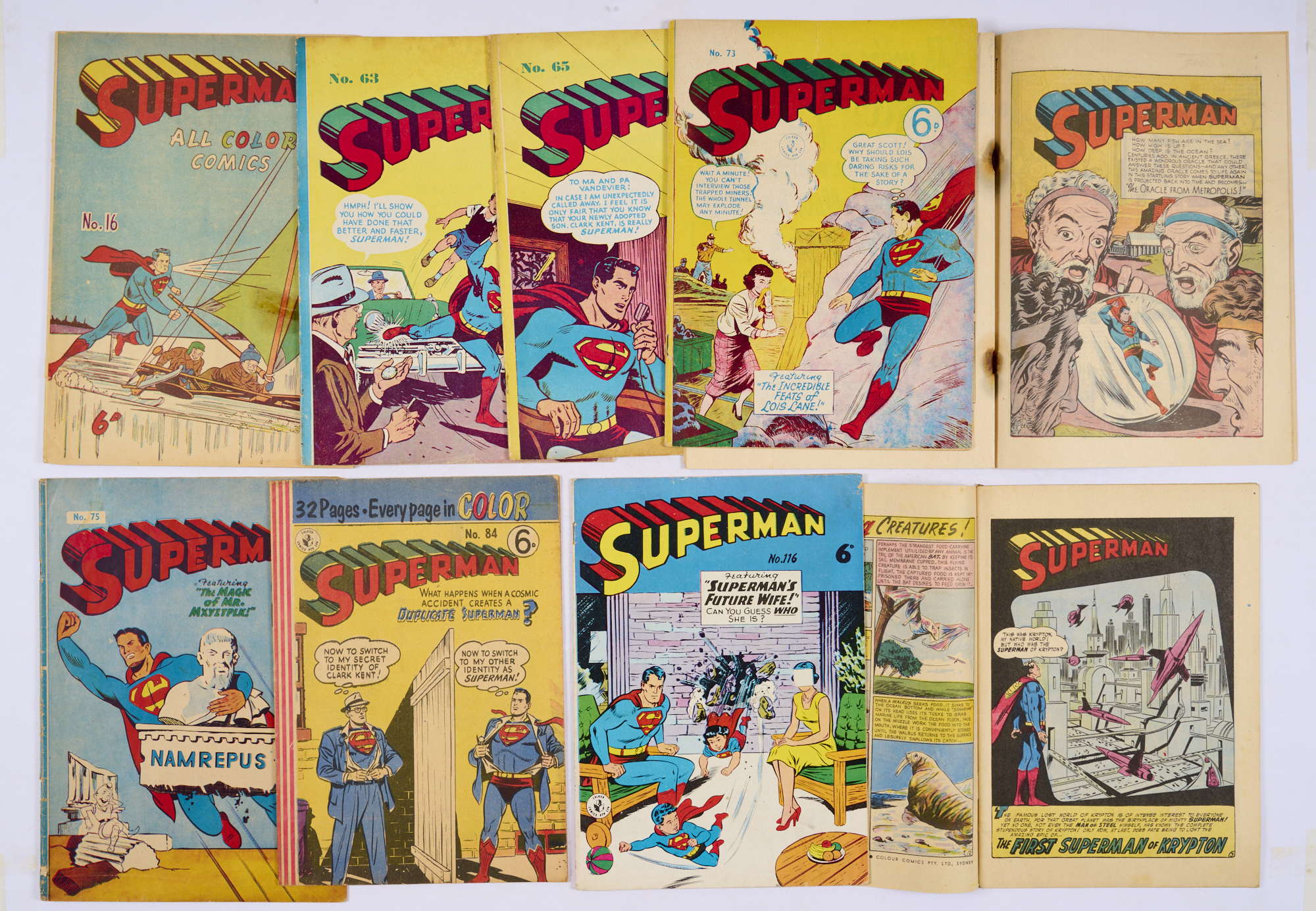 Superman Australian reprints (1948-50s Colour Comics/K.G. Murray) 16, 17, 63, 65, 73, 75, 84, 85, - Image 2 of 2