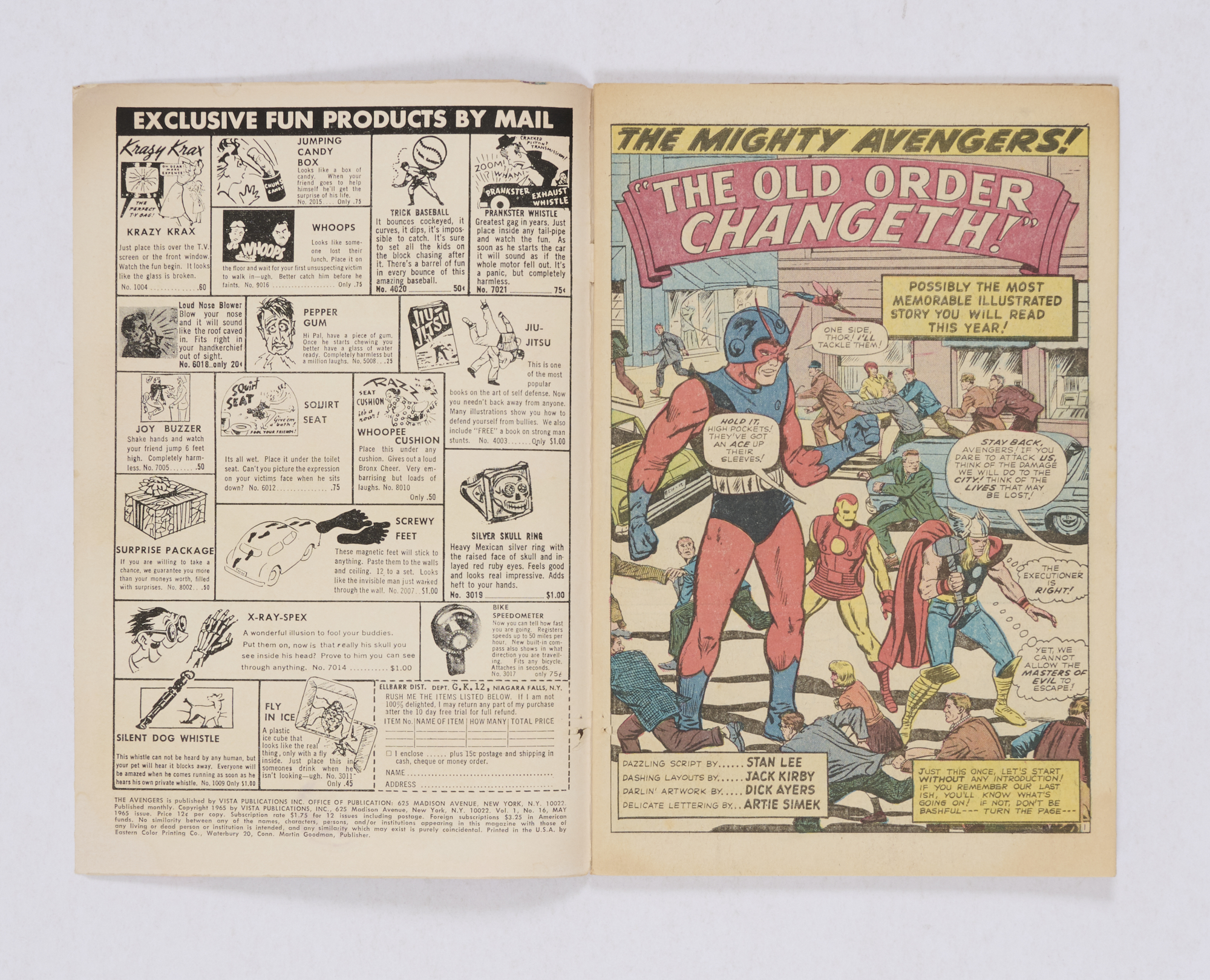 Avengers 16 (1965). Two small holes at lower spine piercing through front half of book [vg/fn]. No - Image 2 of 4