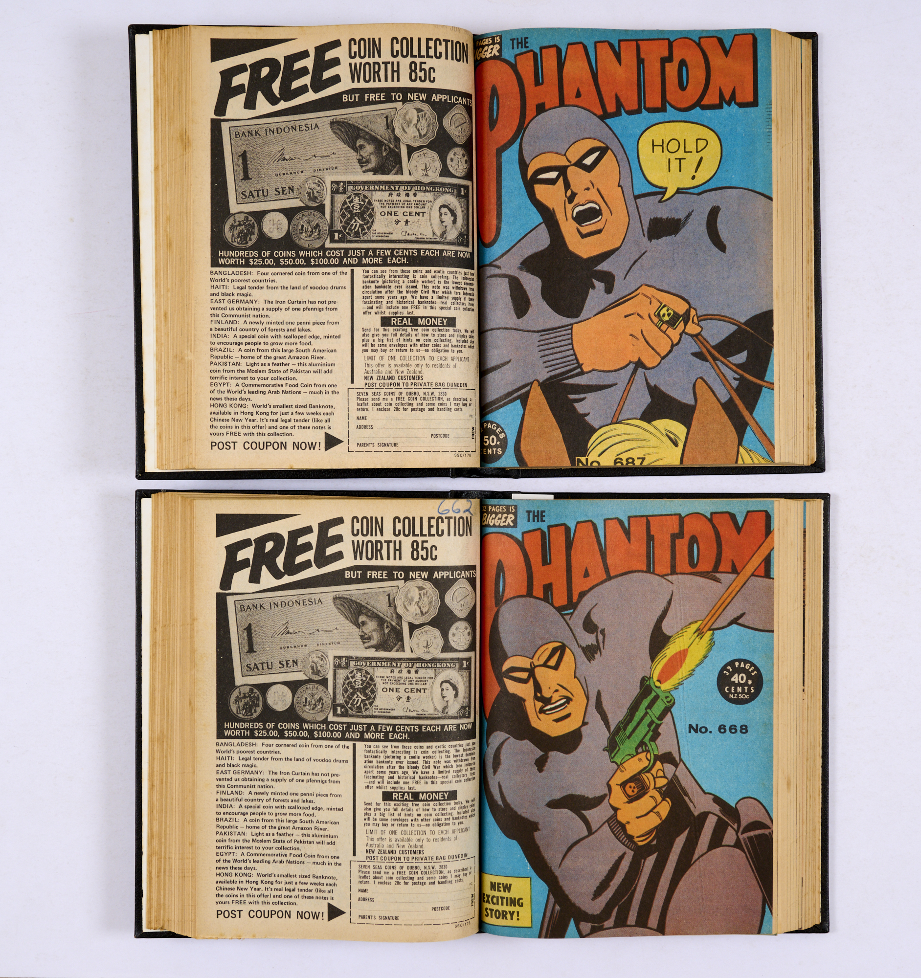 The Phantom (Frew Publ. NSW 1979-80) 661-700 in two bound volumes. Starring Lee Falk's costumed - Image 2 of 3