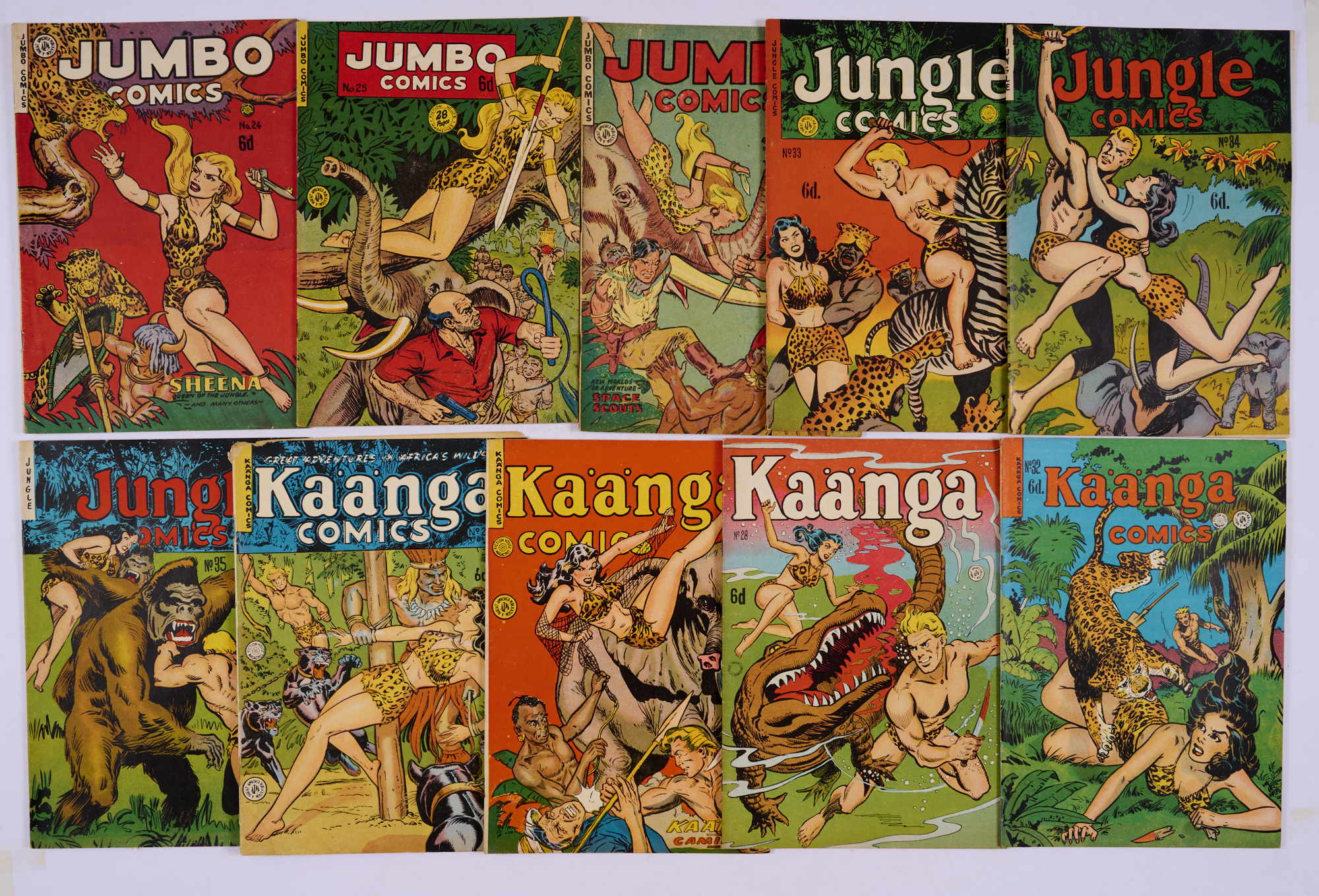 Jungle Australian reprints (1952-3, H. John Edwards, Sydney). Jumbo Comics 24, 25, 26, Jungle Comics