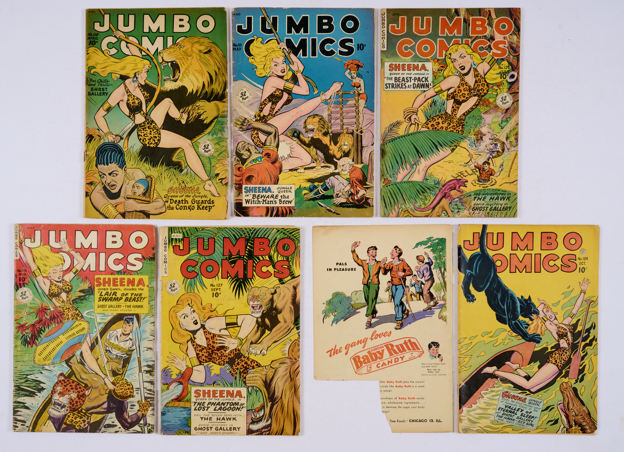 Jumbo Comics (1947-49) 110, 111, 125-127 and 104. # 104 back cover competition cut-out [gd], balance
