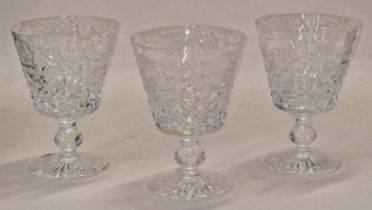 3 Stuart Crystal "Mansfield"cut wine/water goblets 12cm tall