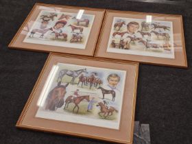 Three framed and glazed quality Lestor Piggot horse racing prints each measuring 74x69cm.