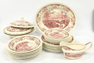 Royal Tudor Ware "Olde England" Barker Bros. Part dinner service to include meat platter, tureens,