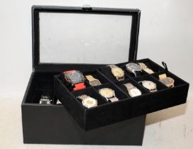 Collection of gents watches including Casio, Mido etc all contained within a watch storage box