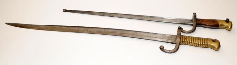 Two antique French bayonets, the longest being 70cms o/all