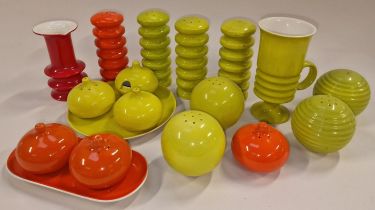 Carlton Ware collection of vintage mainly condiment pieces in bright colours to include line