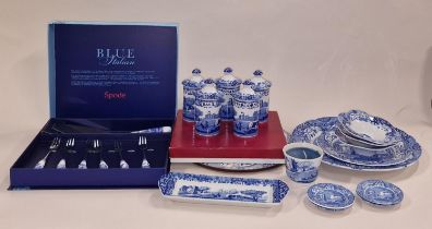 Quantity of Spode blue and white "Blue Italian" tableware to include storage jars, place mats and