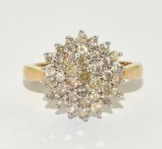 A 9ct gold large diamond cluster ring Size N, 3.7g