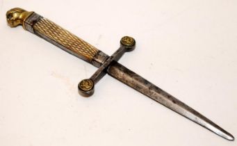 Georgian stiletto knife with Mother of Pearl handle and lions head pommel. Blade length 11cms