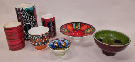 Poole Pottery qty of delphis to include carved vases, planter, and footed bowl please examine (7)