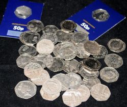 Collection of UK 50p 50 pence pieces, including London Olympics examples. 45 in lot many different