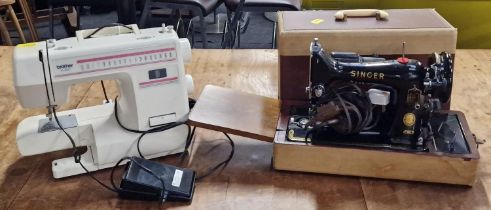 Vintage electric singer sewing machine together with a modern brother sewing machine (2).