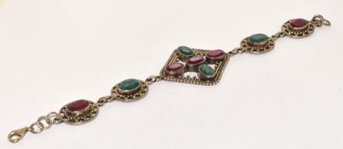 Ruby/Emerald set silver bracelet.
