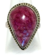 A large 925 silver and pear shaped stone ring Size J.