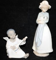 Lladro figure Seated Angel lute Player together a Nao figure Daisa girl holding a puppy