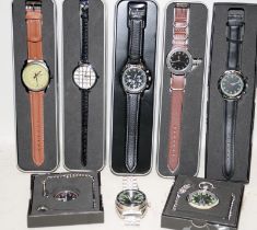 Collection of Eaglemoss military style watches, most still boxed. Total 6 watches and 2 pocket