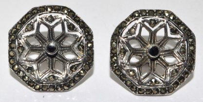 Art Deco black Onyx silver marcasite earrings