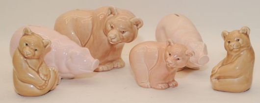 Poole Pottery large bear money box, together with two pig money boxes and three bears (6)