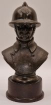 Bronzed resin bust of a fireman 25cm tall.