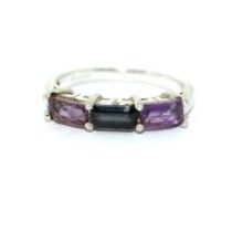 9ct white gold ladies Amethyst and Sapphire ring size N
