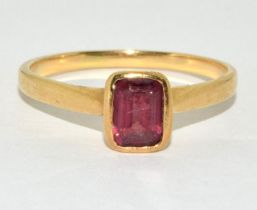 9ct gold ladies Amethyst square set solitaire ring size O