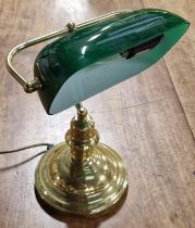 Contemporary banker's style desk lamp with green glass shade.