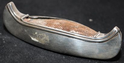 Antique Sterling Silver pin cushion in the form of a canoe. Hallmarked for Birmingham 1906