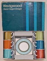 Wedgwood Susie Cooper design vintage boxed coffee set "Gay Stripes Jade C2143" for six place