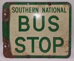 Vintage Southern National Bus Stop enamel double sided sign 27x33cm.
