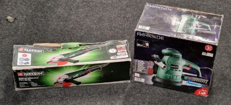 Parkside PWS 125 A1 Angle grinder together with Parkside Random Orbital Sander. Both boxed (2).