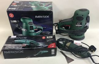 Two boxed Parkside tools to include 600W Random Orbital Sander and electric scraper.