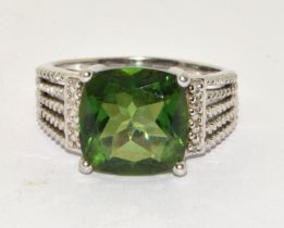 Huge Mystic green Topaz 925 silver ring size U