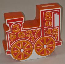 Carlton Ware vintage orange train money box piggy bank with original stopper.