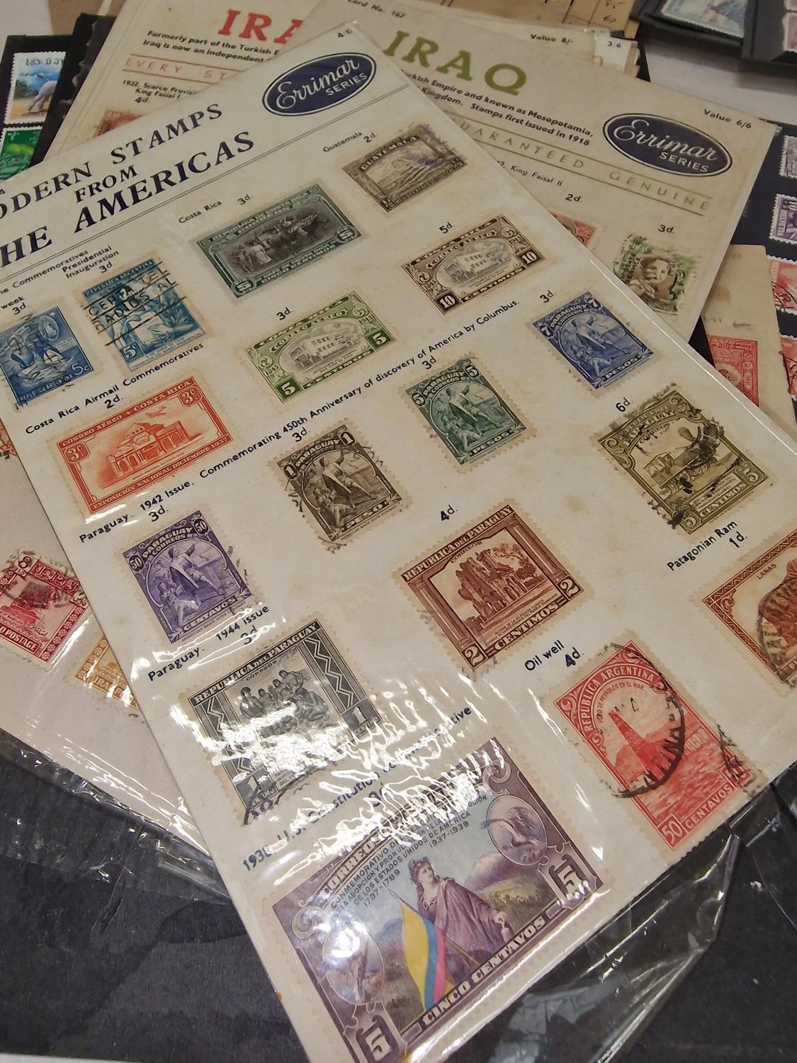 Box of world stamps on album pages and stock cards, approval books etc. - Image 2 of 7